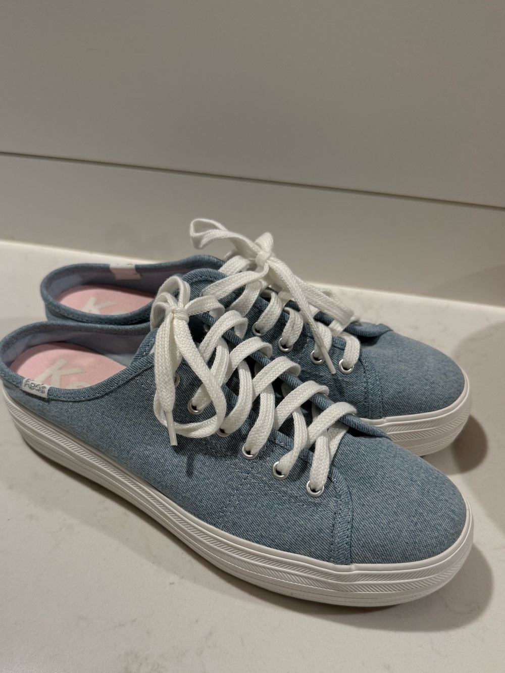 Keds light blue Canvas Triple Kick Slip-On Sneakers